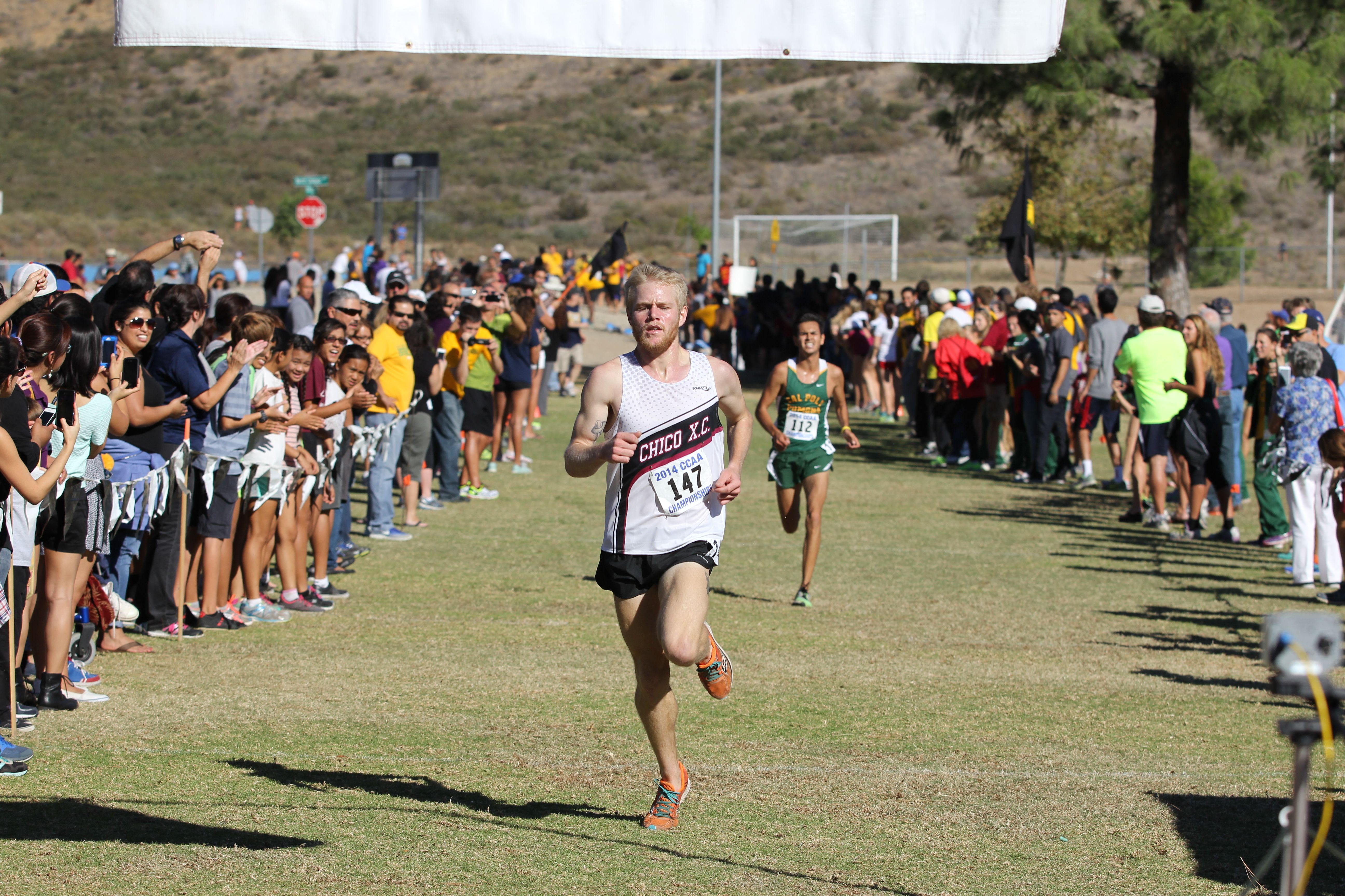 Alex approaching the line as he becomes the 7th straight Wildcat to win a CCAA Individual Title