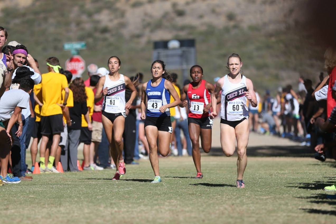 The closing meters of the race finds Wildcats Alex Burkhart and Sadie Gastelum battling CSU San Bernardino's Patricia Cortez and CSU Esat Bay Imani Heath