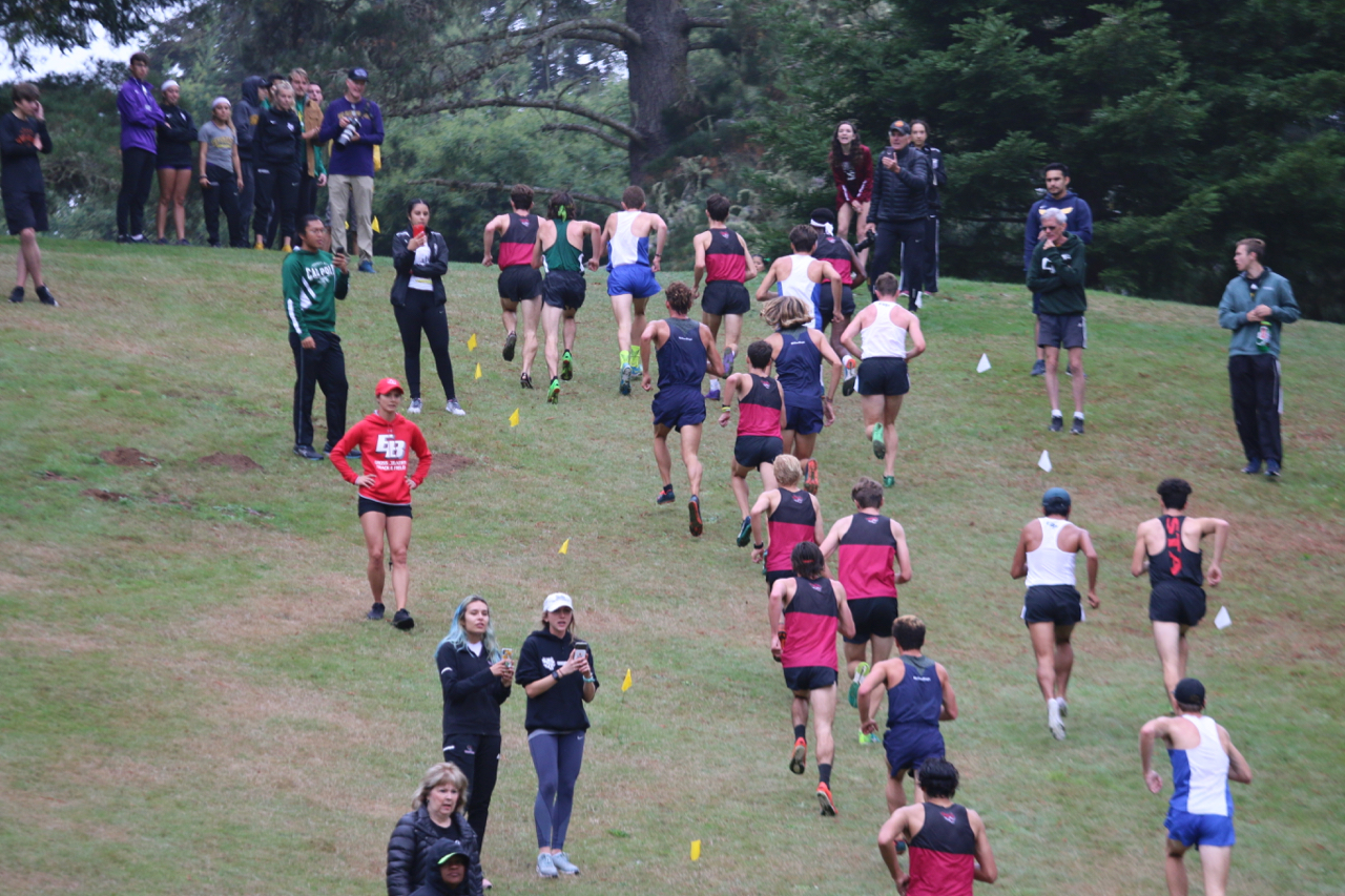 A good shot of the steep hill that the men raced up 4 times.