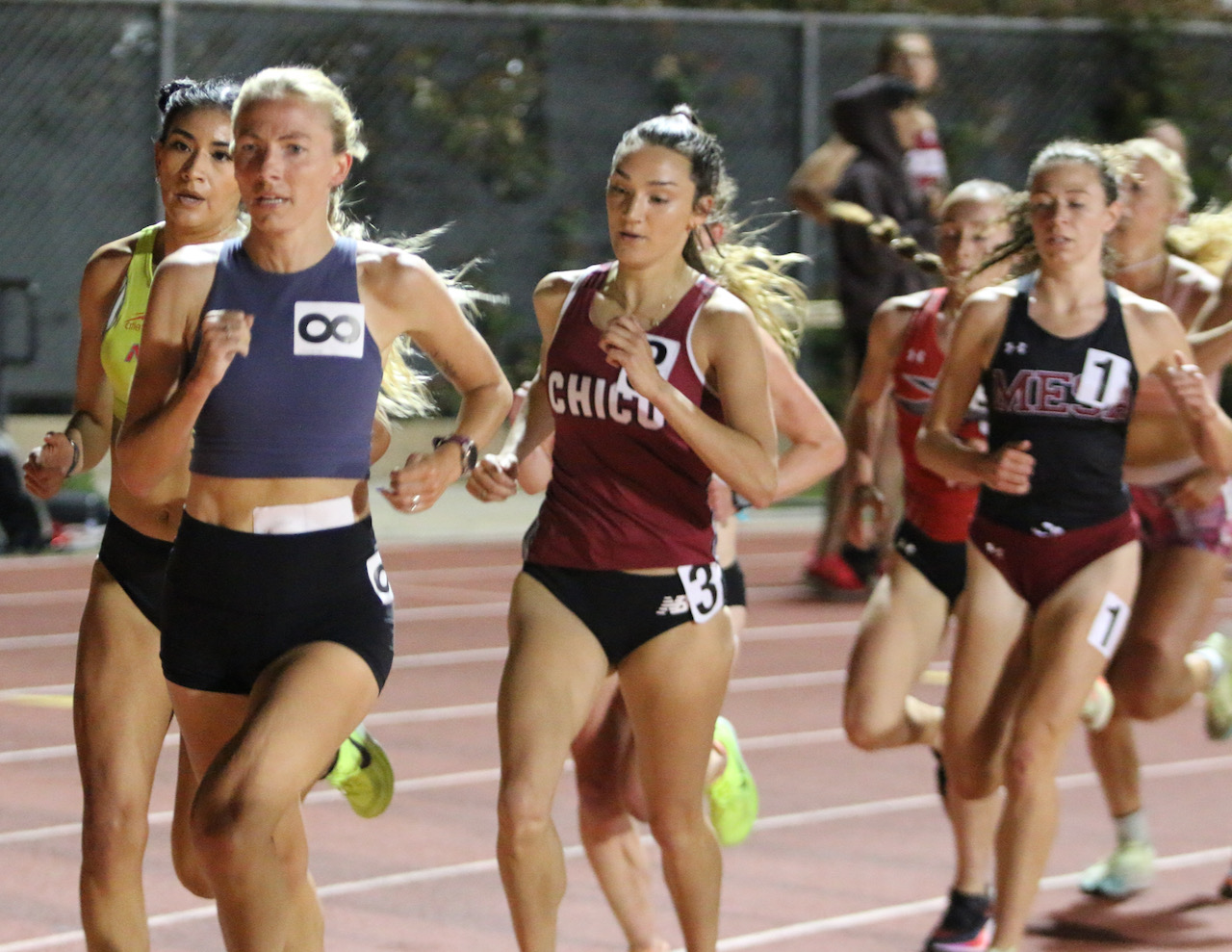 Marissa D'Atri went into the weekend hunting for a school record. Her 10:16 lands her #3 on our steeple all-time list, and her 16:30 5k was just 5 seconds shy of the school's best mark for 5k. Given that her 16:30 was sitting on the NCAA's Bubble looking ahead to the Championships, it was decided the day before the meet to run the 12.5 lapper. Good decision. Marissa would sail through the 1600 well under record pace in 5:09, and a text was immediately sent to 18 year record-holder Katie Lee-Layman to let her know what was in progress. Marissa rolled through 3k in 9:45.1 which is #3 on our All Time list (ironically .1 seconds behind Katie Lee). A 71.2 second final revolution gave Marissa a shiny 16:14 PR AND School Record.
