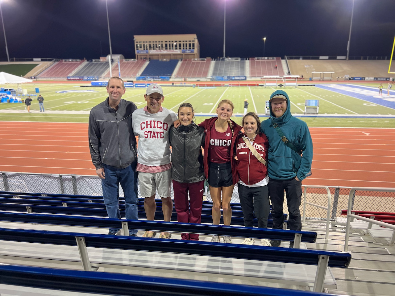 Having alumni show up unannounced to support the team is always such a treat. David Nichols (ran @ CSUC in the late '90's, Alex McGuirk (NCAA Steeple runner-up), and Kara Lubieniecki (multi-time All American) are all living in CO and trekked down to Pueblo to support the 'Cats.