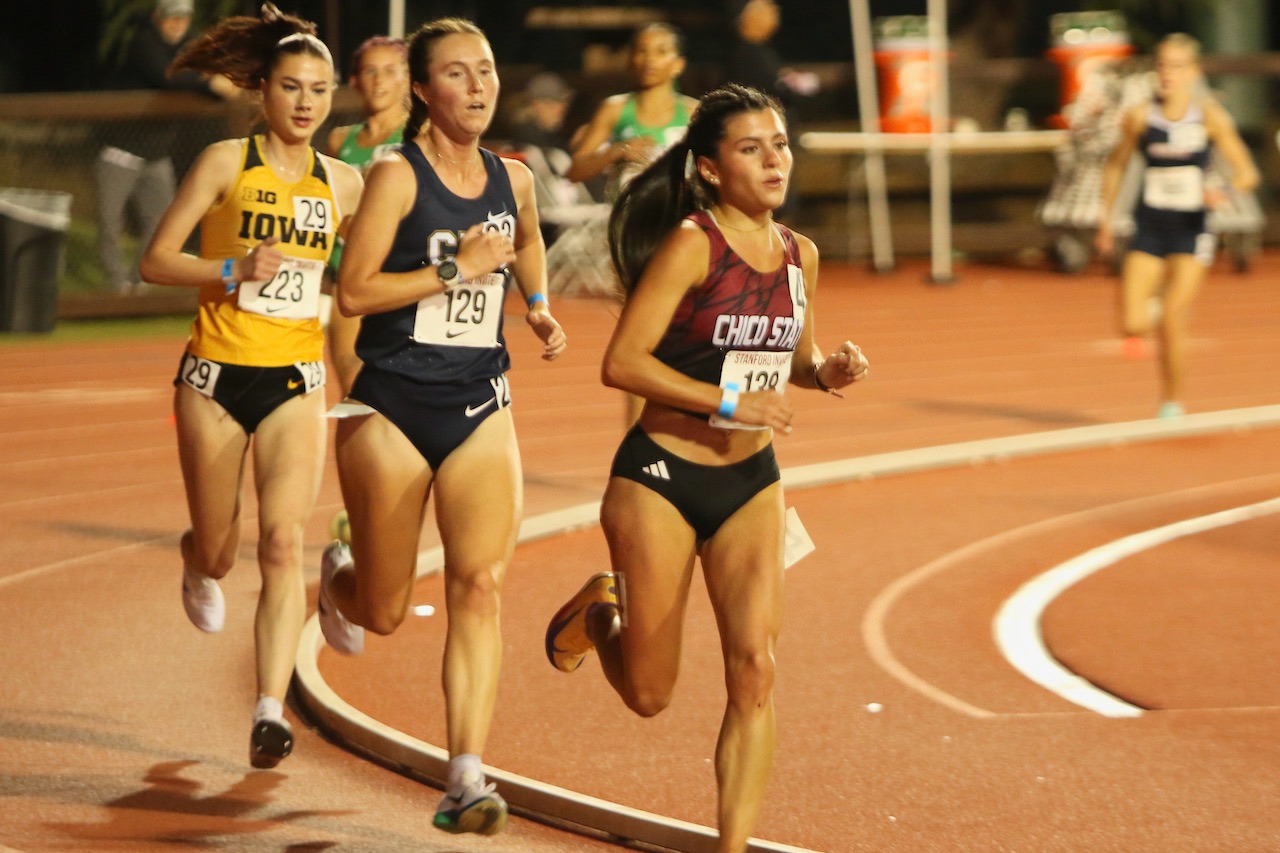 Iresh Molina midway through her epic record 10k run on the Stanford oval.