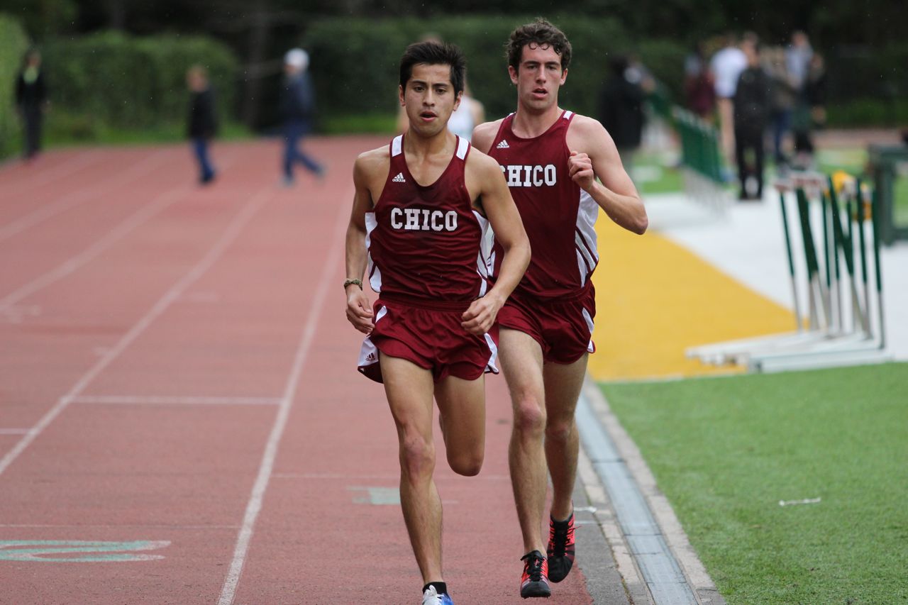 Omar Pulido (L) and Andrew Cobourn closing well for big PR's in the 3k.