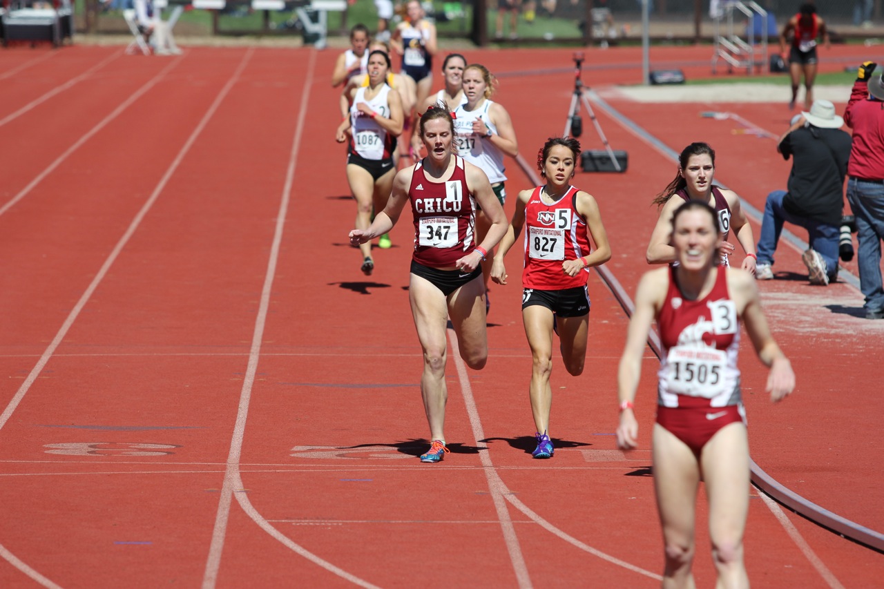 Olivia Watt crossing the finish line at Stanford w/her second school record in 2 days (2:10.91)