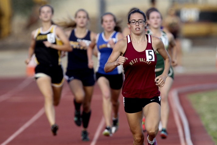 West Valley's Alexa Flagg aggressive opening lap was all she needed to win the girl's 800m for the third time.(RS)