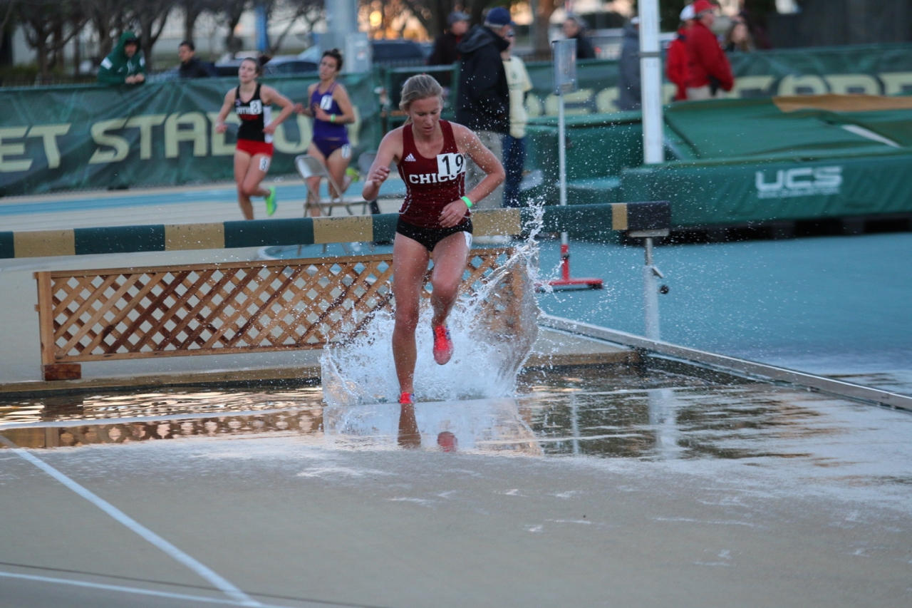 Frosh Haley Boyton races to an 11:14 debut in the 3k steeple while placing third overall.