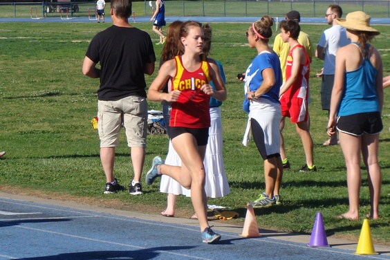 Chico Celeste Wilson opens up a huge gap in the first circuit of the varsity girls 800m and cruises home for the victory.