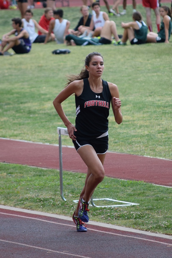 Foothill's Belle Moran gaps the field to easily win the varsity girls 800 at the EAL championships held at Paradise.