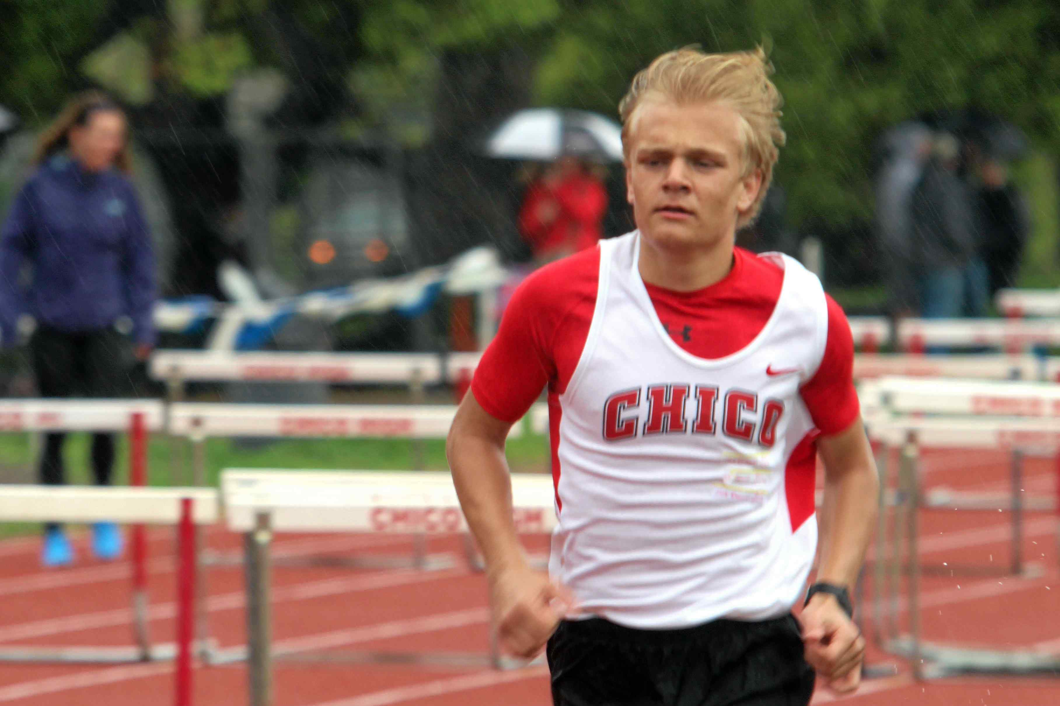Chico's Jack Emanuel won two events Monday, claiming the 1,600 meters here and then later taking the 800.