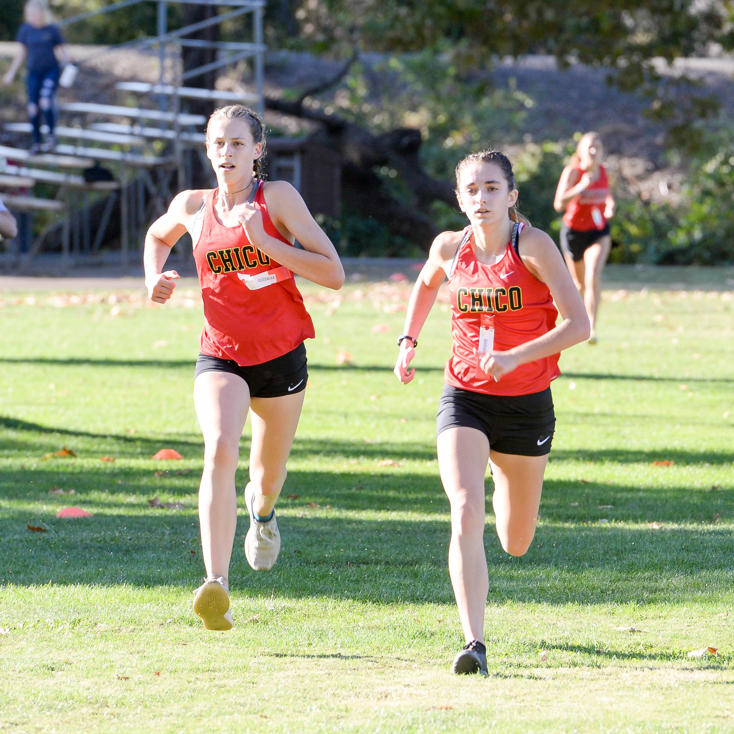 Chico's Nahkia Clements edges teammate Sophie Sims to capture first place during a league center meet at Hooker Oak Recreation Area on Wednesday in Chico. (Matt Bates -- Enterprise-Record)